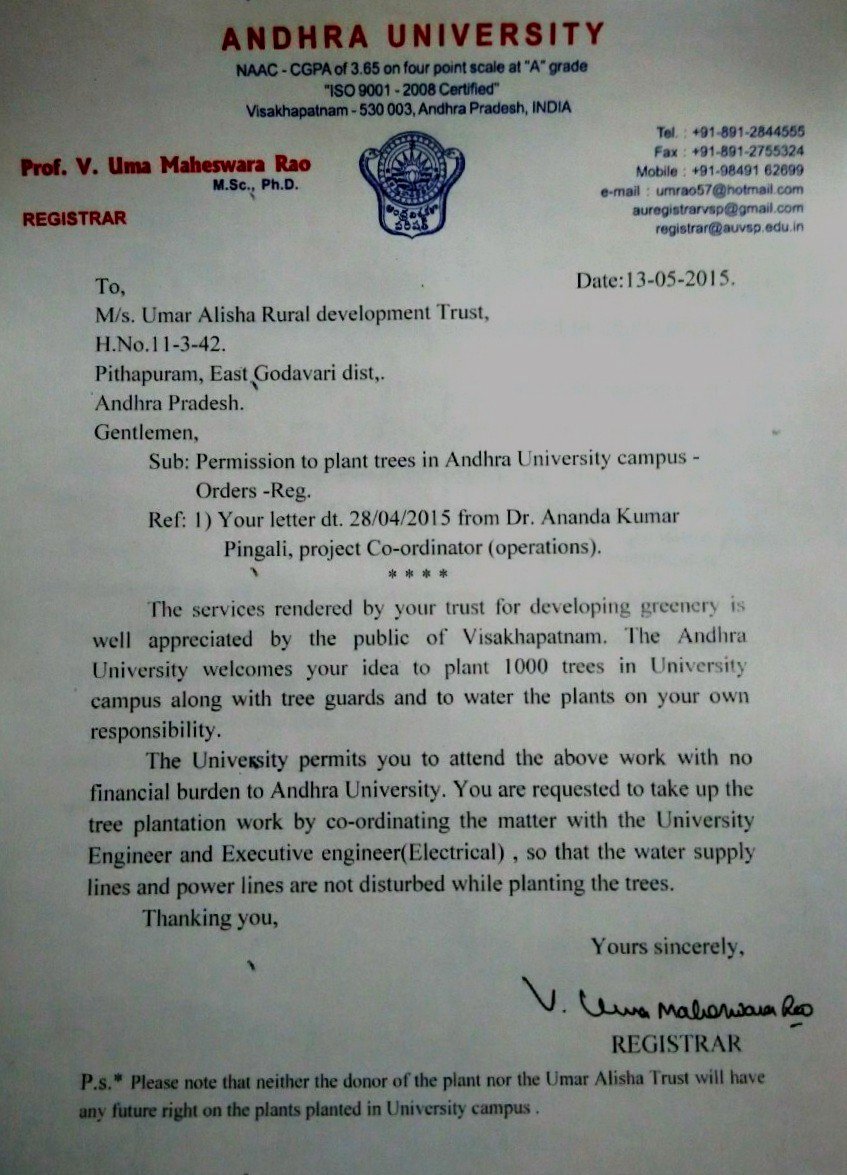 Permission letter from Andhra University
